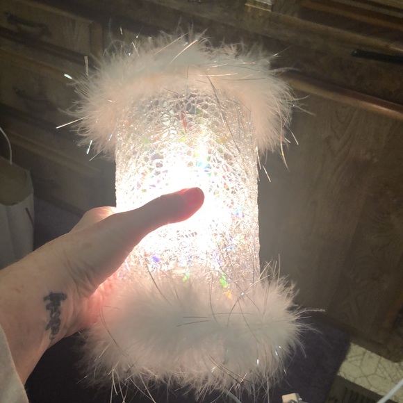Pretty White Feathers Crackled Silver Table Top Plug in Lamp! - Picture 9 of 14